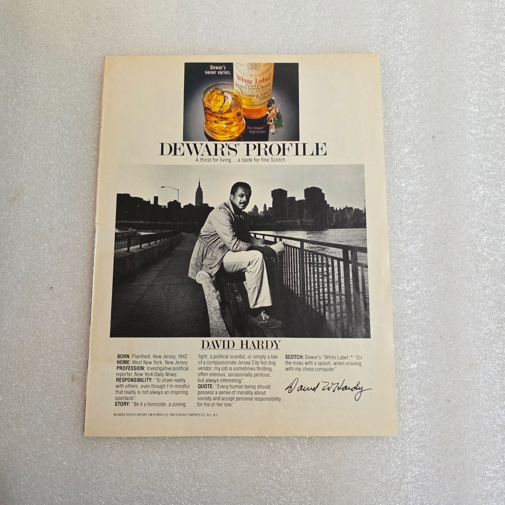 Vintage Print Ad Dewar's White Label NY Daily News David Hardy 8x10.5 1979